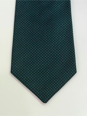 Faconnable 100% Silk Tie Green Navy Geometric Woven Handmade Designer Necktie